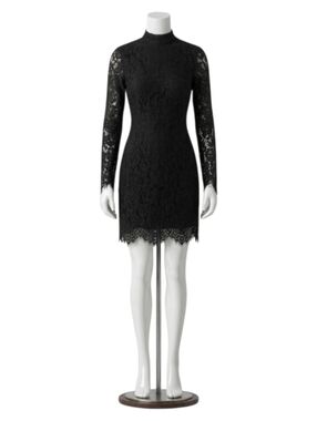 GANNI Everdale Black Lace Long Sleeve Mini Dress Womens Size EU42/US 10